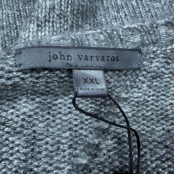 John Varvatos NWT Nolans Crewneck Cable Knit Sweater Moon Shadow XXL Wool Blend - Picture 4 of 8